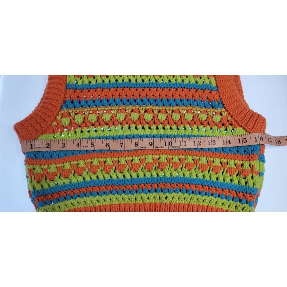 ZARA WOMEN COLORBLOCK VEST TEXTURI SZ MEDIUM COLOR ORANGE/GREEN CROPED - Picture 8 of 10